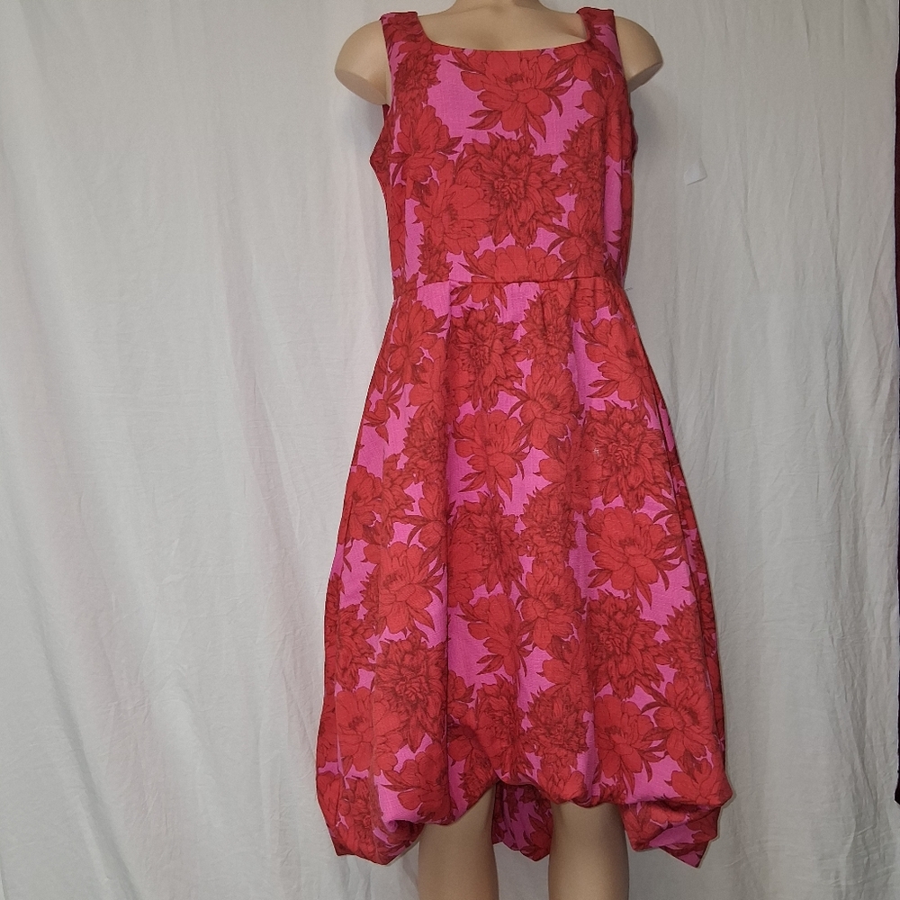 Nina Leonard Pink and Red Floral Mini Dress Retro High Low Bubble - Picture 16 of 16